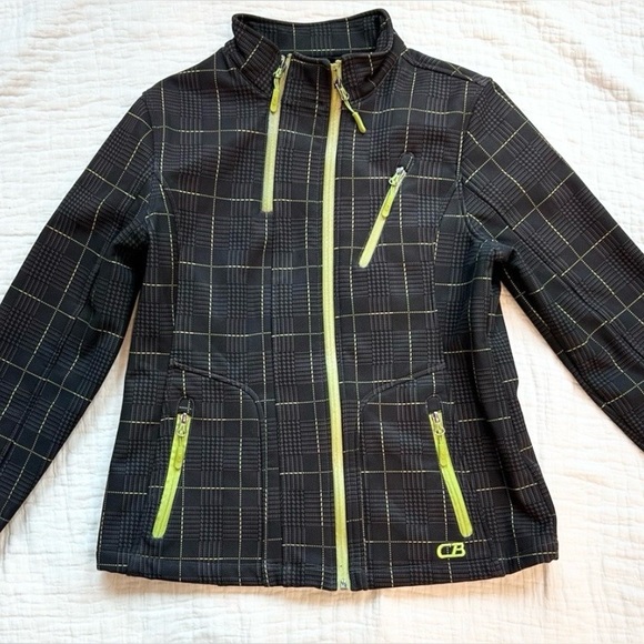 CB Sport Black Plaid Softshell Jacket Windbreaker Golf Athletic Spring Layer MED - Picture 3 of 8